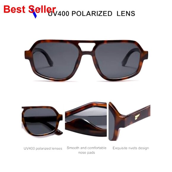 Polarized Aviator Sunglasses, Retro Oversized Square Frame, UV400 Protection main image 4